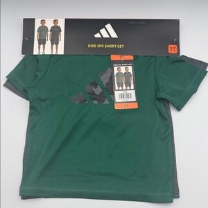 Adidas Kids 3 Piece set Green and Grey Shirt  Set and Short Size 2 T